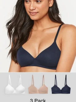 Blanc/bleu marine/rose - Lot de 3 soutiens-gorge en mélange de coton Ultimate Comfort
