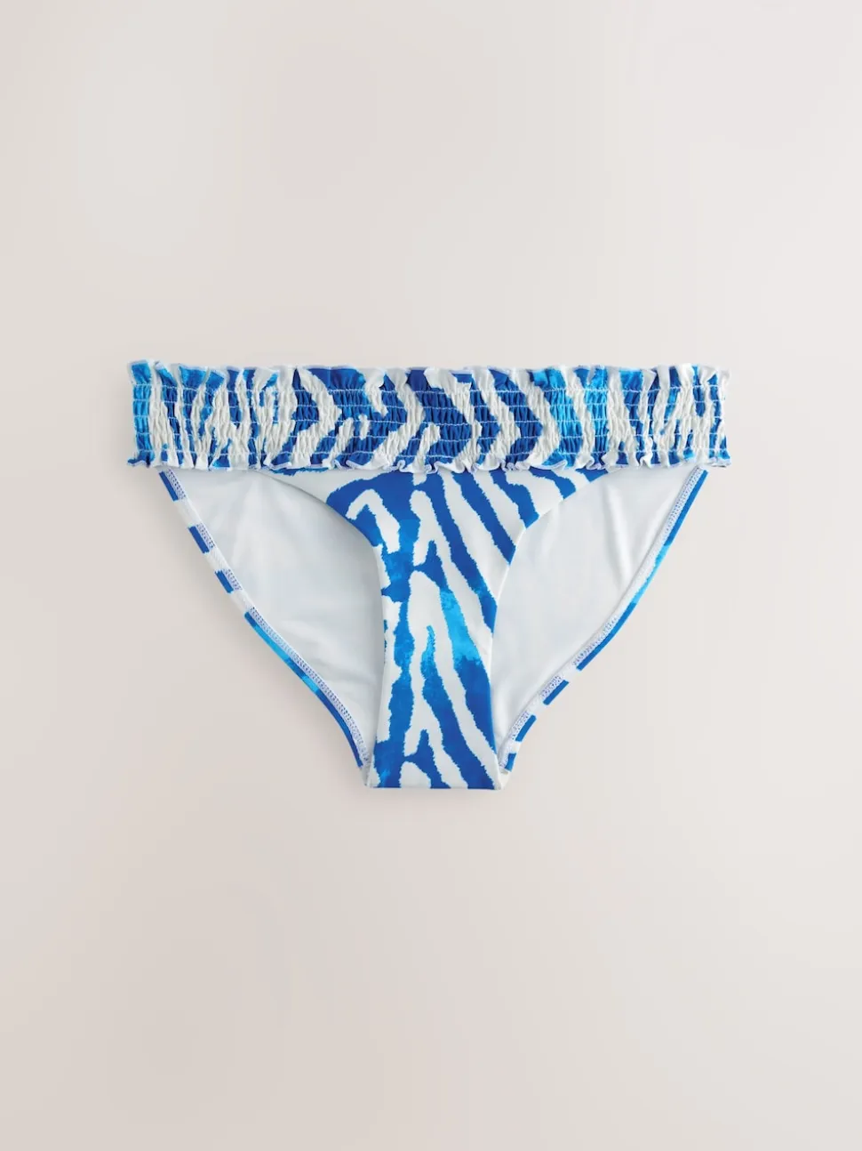 Blanc/Bleu zèbre - Bas de bikini froncé à jambes montantes