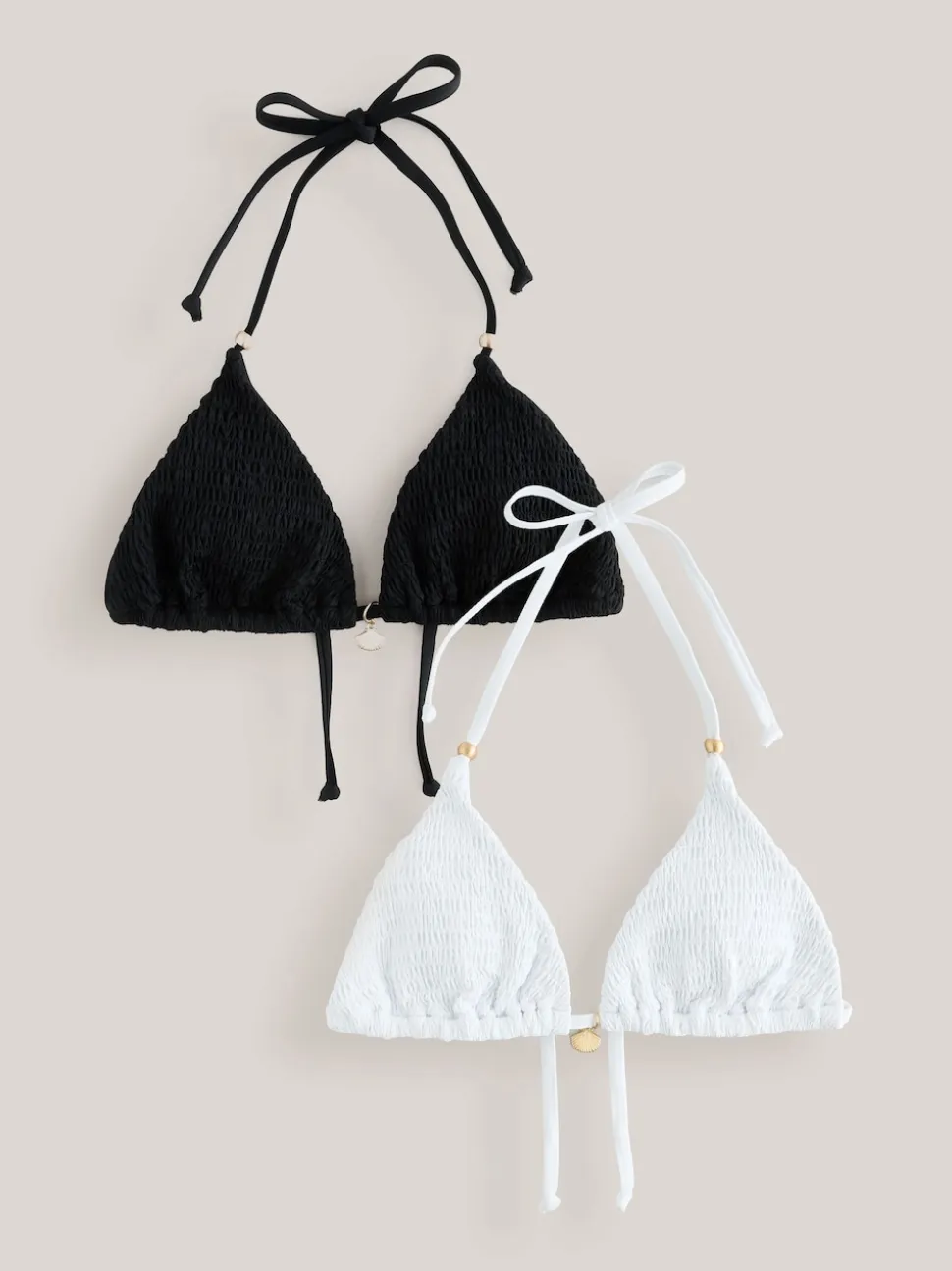 Blanc/Noir - Lot de 2 hauts de bikini triangle froncés