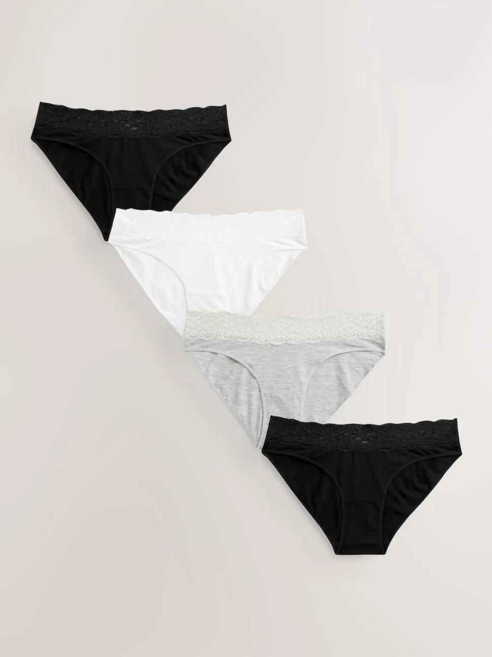 Blanc/Noir/Gris - Lot de 4 culottes en coton et dentelle