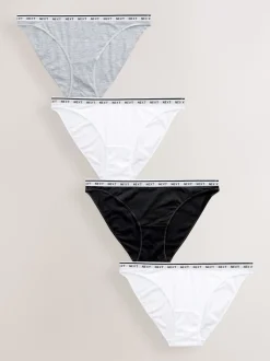 Blanc/Noir/Gris - Lot de 4 culottes à logo en coton