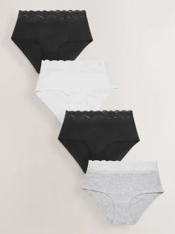Blanc/Noir/Gris - Lot de 4 culottes en coton et dentelle