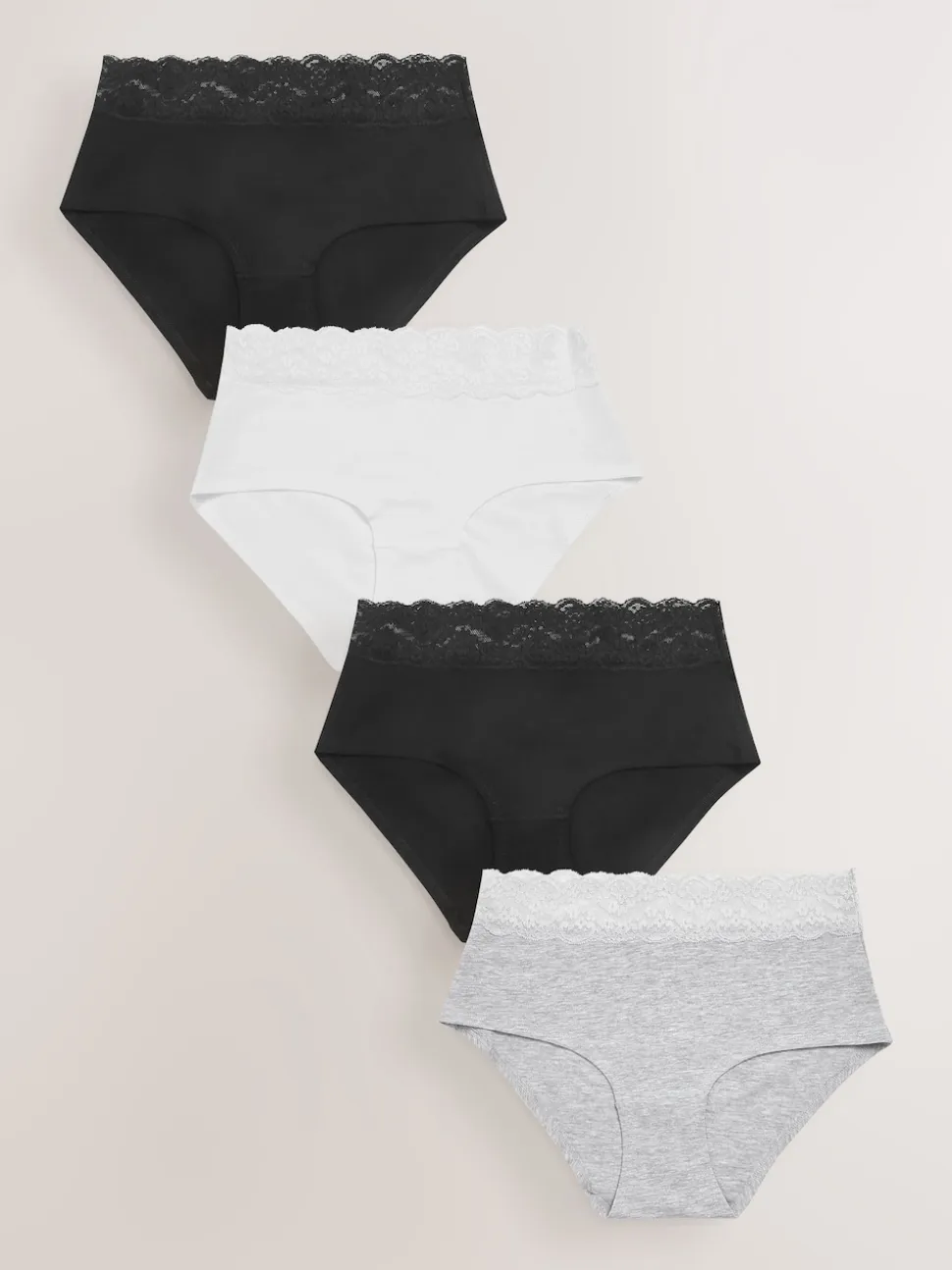 Blanc/Noir/Gris - Lot de 4 culottes en coton et dentelle