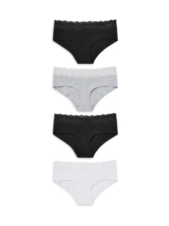 Blanc/Noir/Gris - Lot de 4 culottes en coton et dentelle