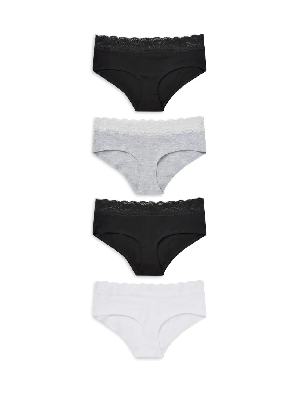Blanc/Noir/Gris - Lot de 4 culottes en coton et dentelle
