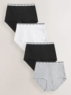Blanc/Noir/Gris - Lot de 4 culottes à logo en coton