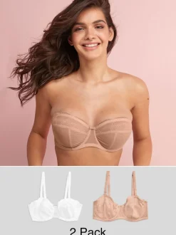 Blanc/Praline Nude - Soutien-gorge sans bretelles DD+ sans coussinets 2 Pack