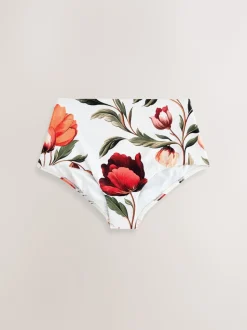 Blanc/Rouge Fleuri - Bas de bikini