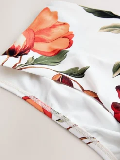 Blanc/Rouge Fleuri - Bas de bikini