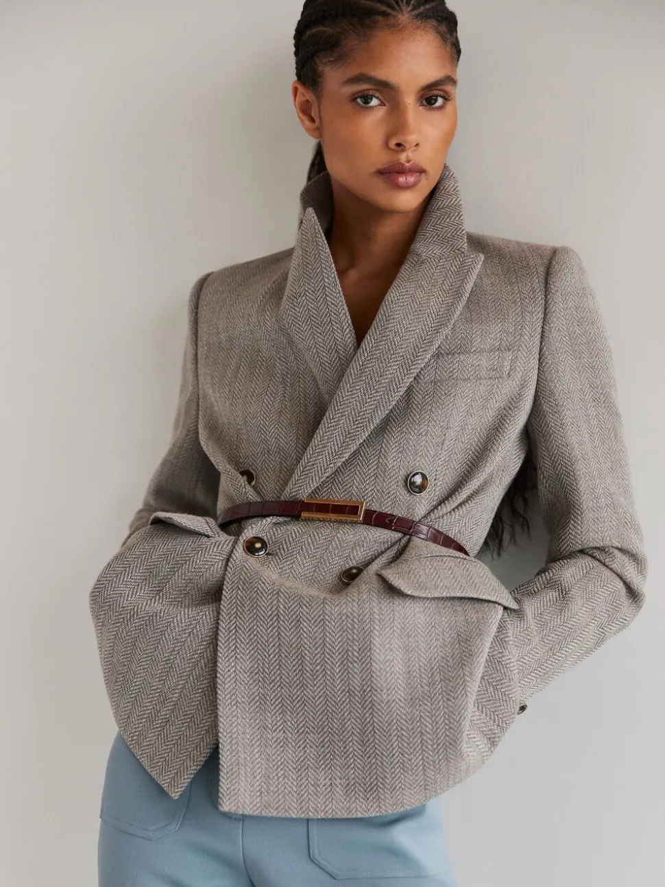 Blazer à double boutonnage Reiss Ember à chevrons en laine et coton