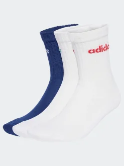 Bleu - Adidas Linear Crew Cushioned Socks 3 Pack