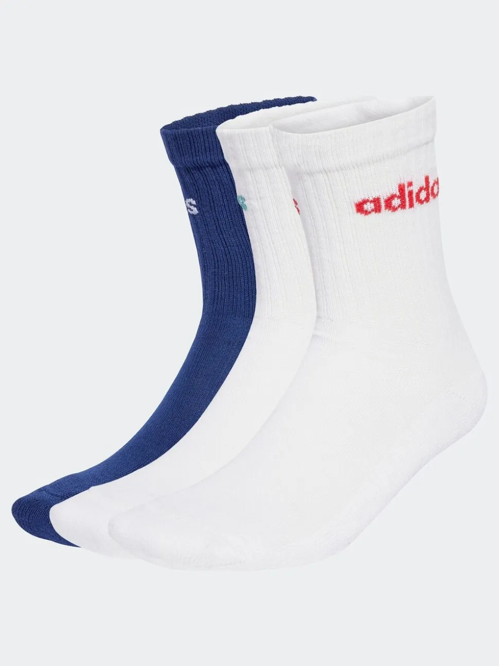Bleu - Adidas Linear Crew Cushioned Socks 3 Pack