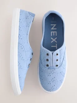 Bleu - Baskets à enfiler en toile brodée sans lacets