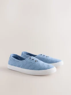 Bleu - Baskets à enfiler en toile brodée sans lacets