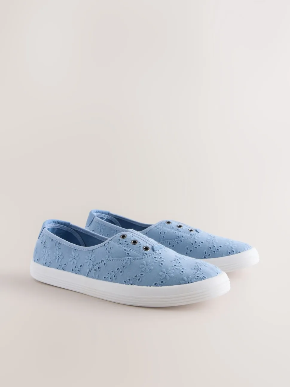 Bleu - Baskets à enfiler en toile brodée sans lacets
