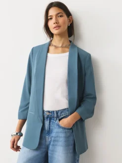 Bleu - Blazer décontracté à manches froncées