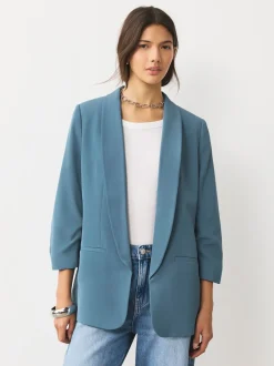 Bleu - Blazer décontracté à manches froncées
