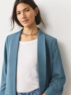 Bleu - Blazer décontracté à manches froncées