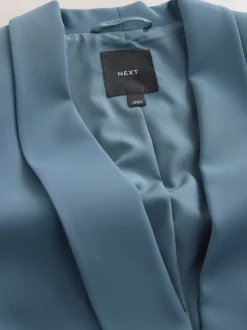Bleu - Blazer décontracté à manches froncées