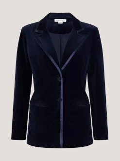 Bleu - Blazer Monsoon Mila en velours à simple boutonnage