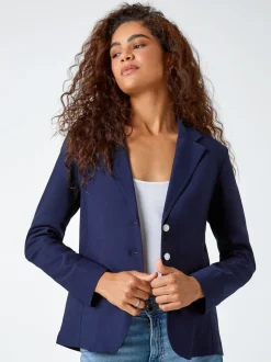 Bleu - Blazer Roman stretch à boutons