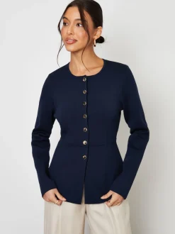 Bleu - Cardigan Threadbare boutonné en maille cintrée