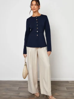 Bleu - Cardigan Threadbare boutonné en maille cintrée