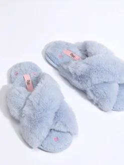 Bleu - Chaussons-curseurs Boux Avenue à nœud croisé Brodé