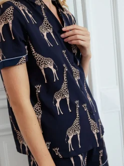 Bleu - Chelsea Peers pyjama court imprimé girafe en coton