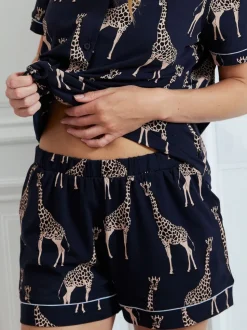 Bleu - Chelsea Peers pyjama court imprimé girafe en coton