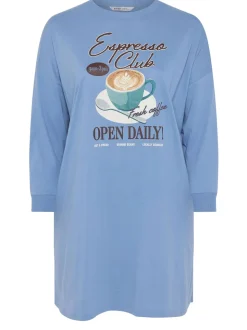 Bleu - Chemise de nuit Yours Curve à manches longues