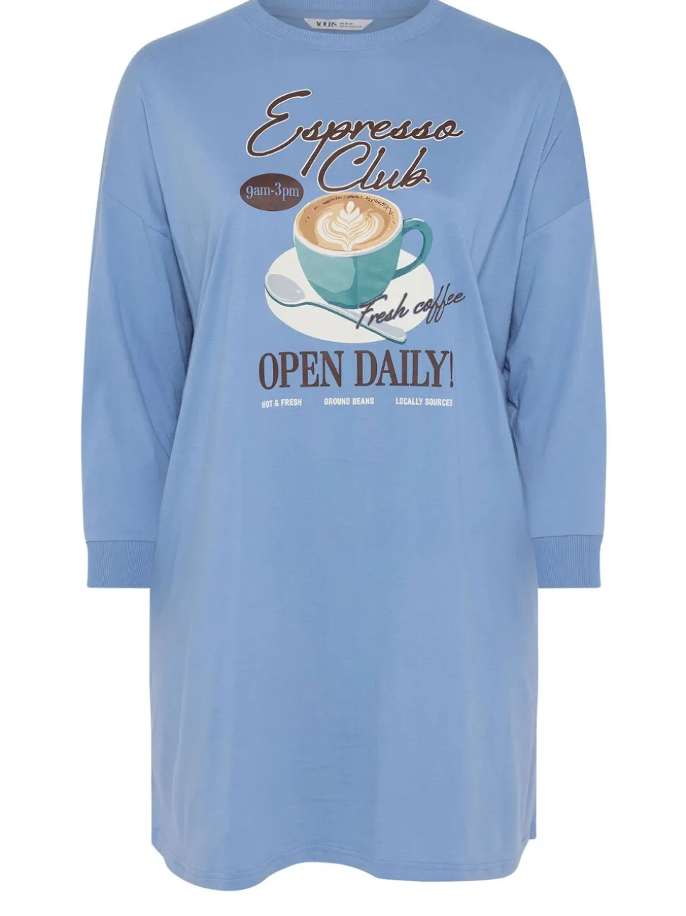 Bleu - Chemise de nuit Yours Curve à manches longues
