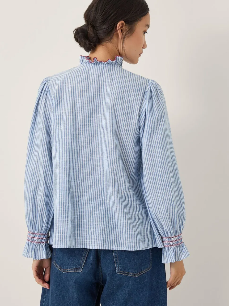 Bleu - Chemise Monsoon Maeve à rayures à volants