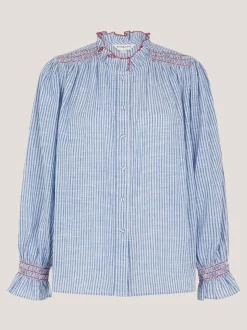 Bleu - Chemise Monsoon Maeve à rayures à volants