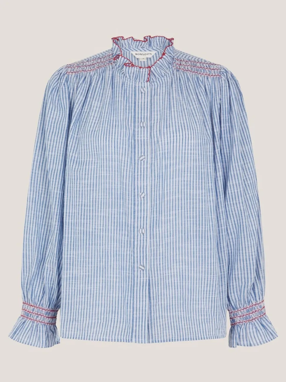 Bleu - Chemise Monsoon Maeve à rayures à volants