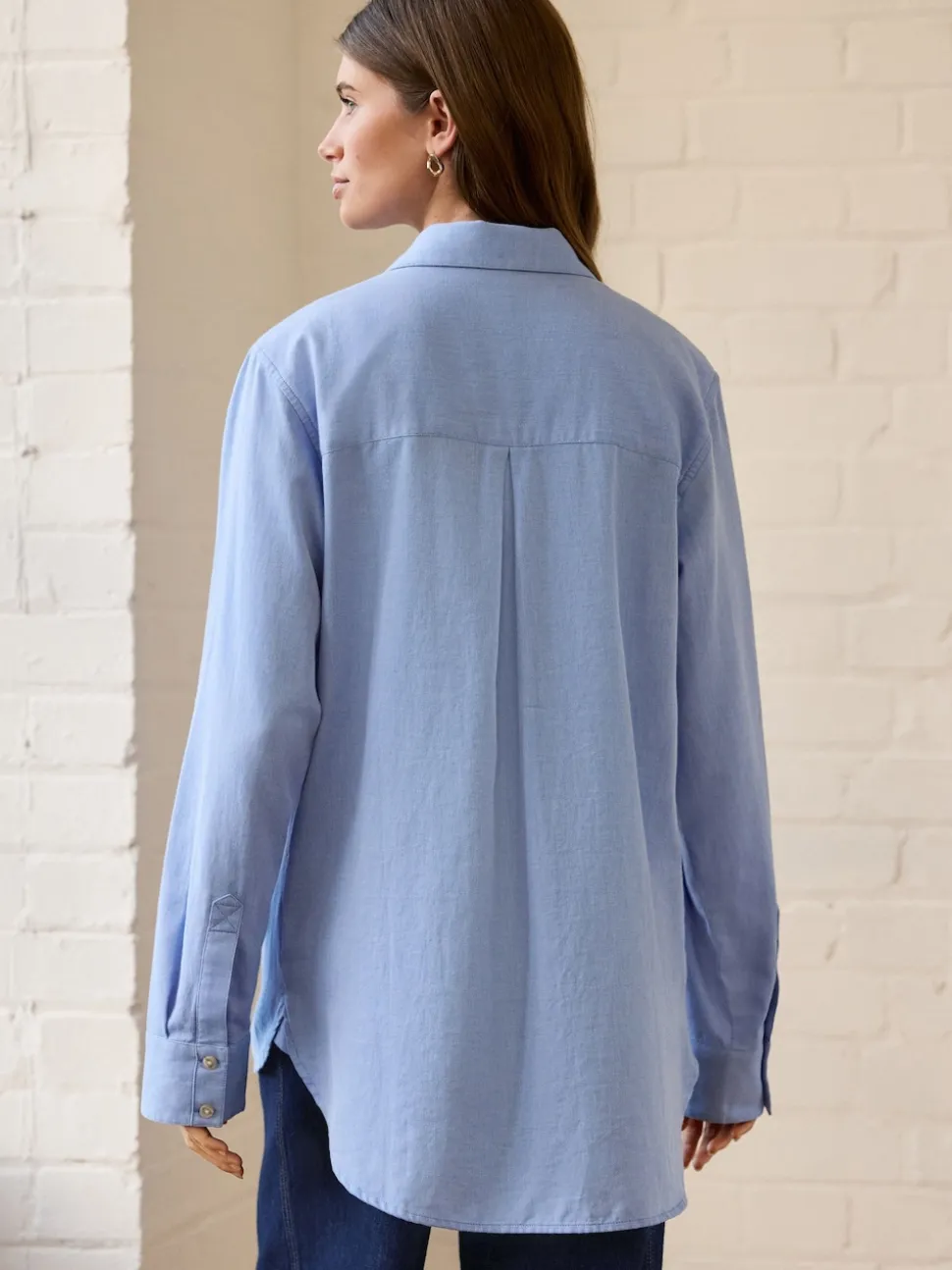Bleu - 100Chemises décontractées en coton à boutons Manches longues Chemises décontractées