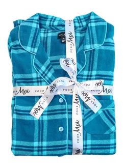 Bleu - Coffret cadeau Pour Moi pyjama en coton brossé à carreaux confortables