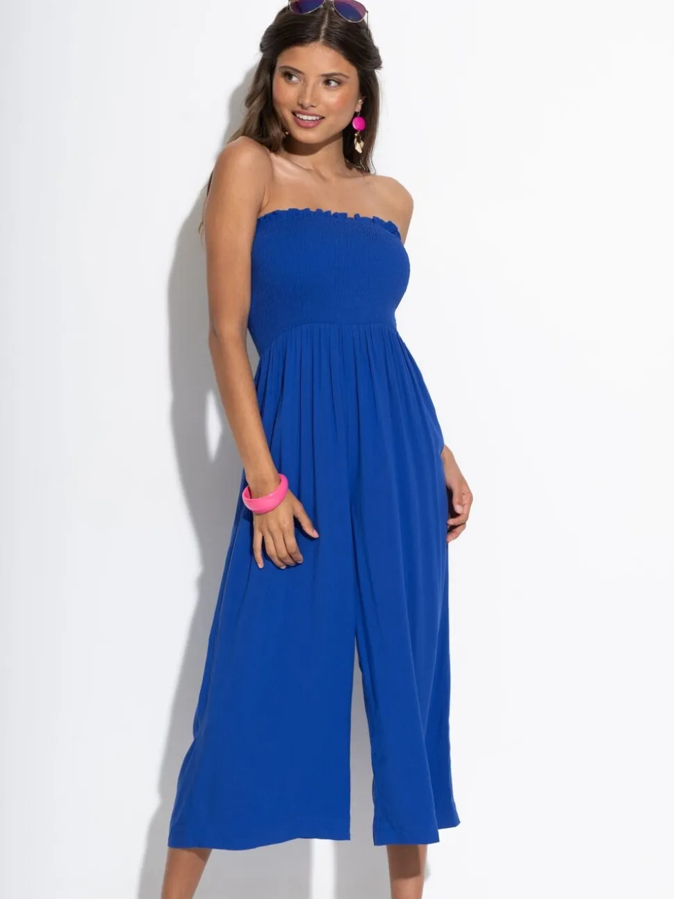 Bleu - Combinaison de plage Pour Moi bustier à corsage froncé