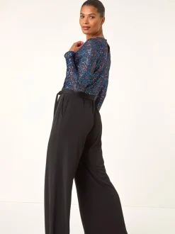 Bleu - Combinaison Roman Sequin Wrap Col en V extensible