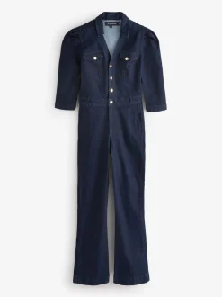 Bleu - Combinaison Sosandar Kicklare en jean à manches bouffantes