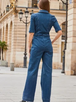 Bleu - Combinaison Sosandar coupe large zippée sur le devant