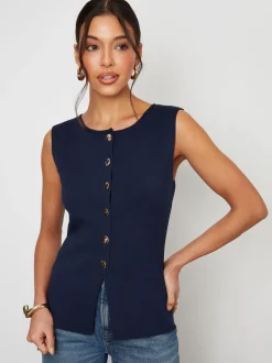 Bleu - Gilet Threadbare en maille côtelée