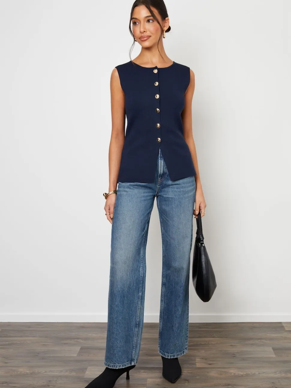 Bleu - Gilet Threadbare en maille côtelée