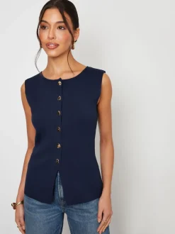 Bleu - Gilet Threadbare en maille côtelée
