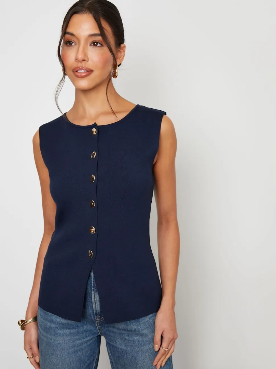 Bleu - Gilet Threadbare en maille côtelée