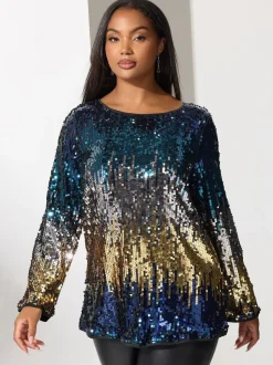 Bleu - Haut Yours Curve London multi-nœuds à sequins Ombre