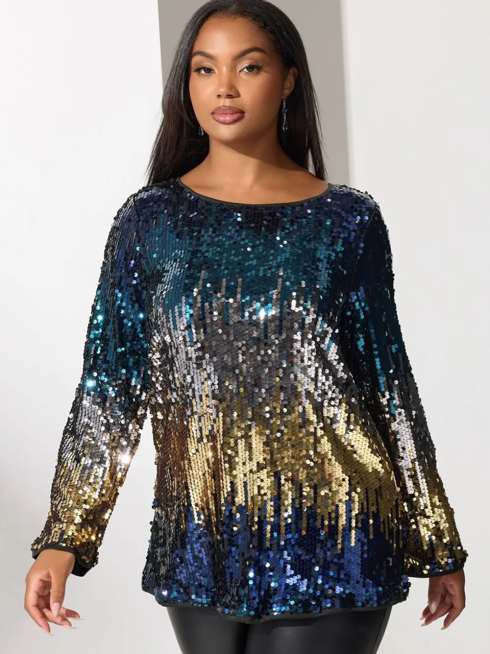 Bleu - Haut Yours Curve London multi-nœuds à sequins Ombre