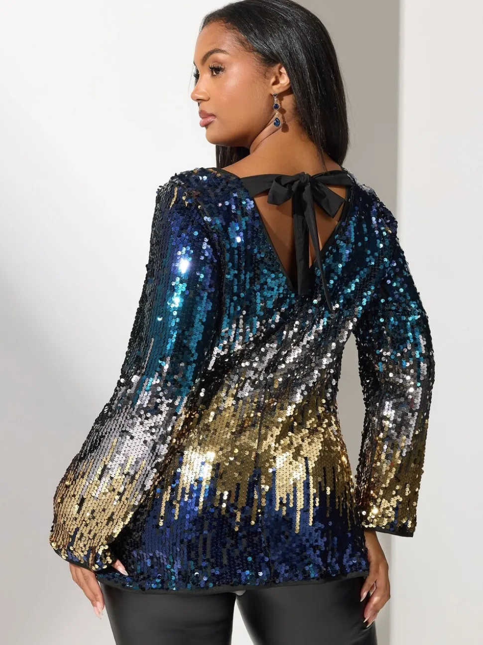 Bleu - Haut Yours Curve London multi-nœuds à sequins Ombre