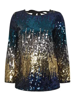 Bleu - Haut Yours Curve London multi-nœuds à sequins Ombre