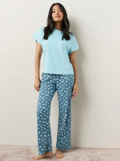 Bleu à imprimé cœur - Pyjama à manches courtes